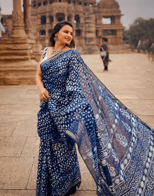 Chanderi Cotton — Cobalt Saree